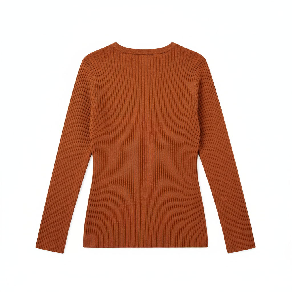 Ribbed Knit Top in Cinnamon Copper – Back View