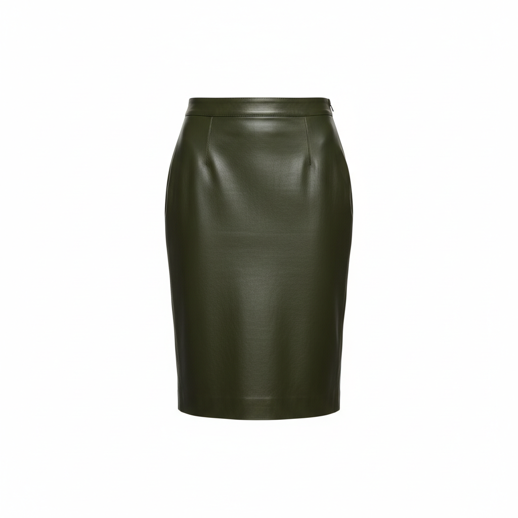 Leather Midi Skirt in Forest Olive – Hero