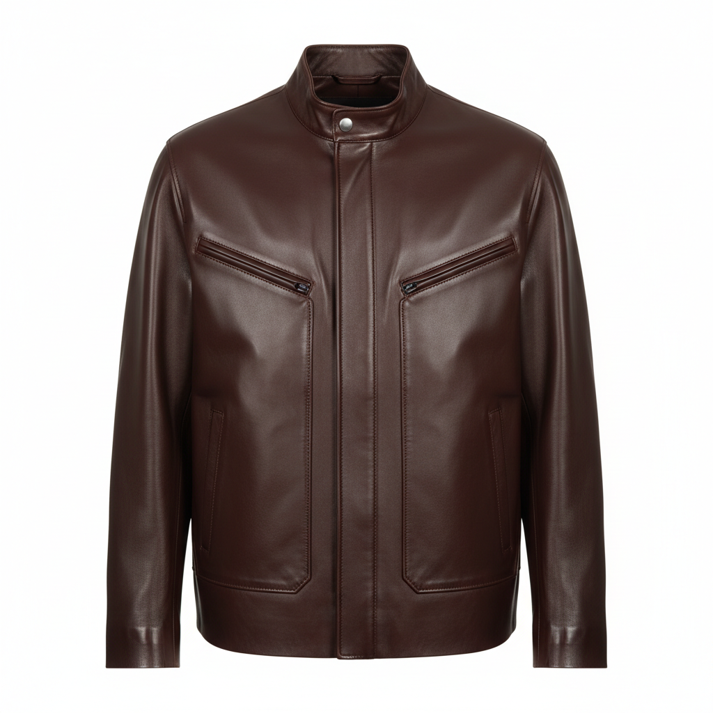 Noir Leather Jacket – Espresso Brown – Front View