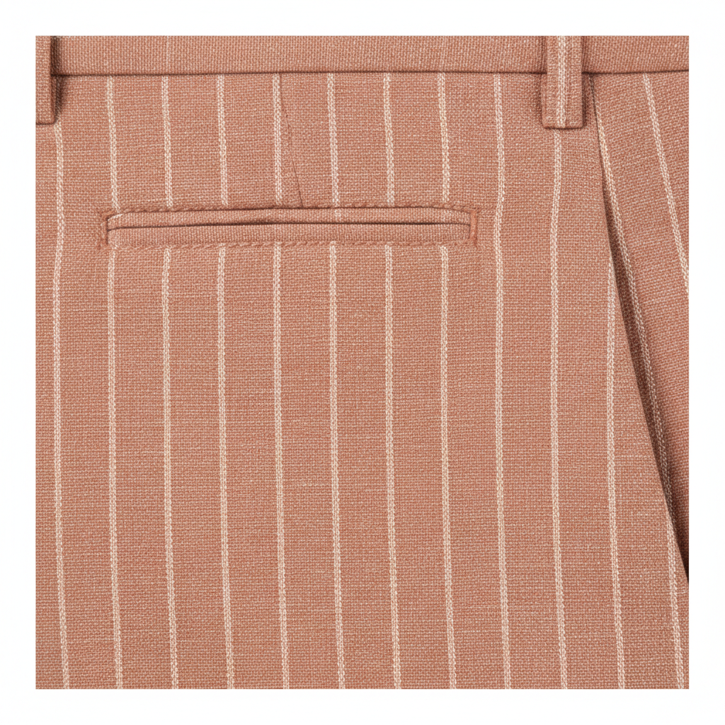 Pinstripe Relaxed Trousers in Dusty Coral – Fabric Detail