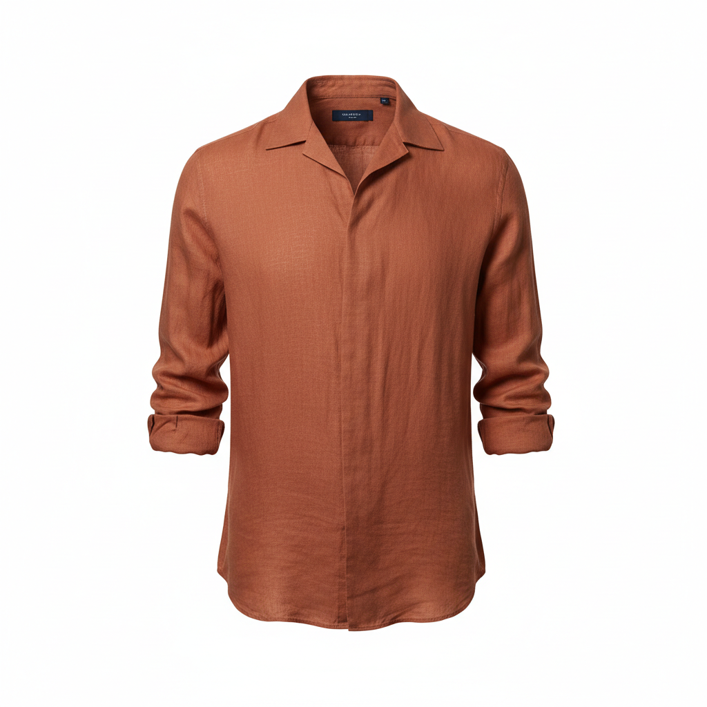 Linen Casual Shirt – Terracotta Rust – Hero