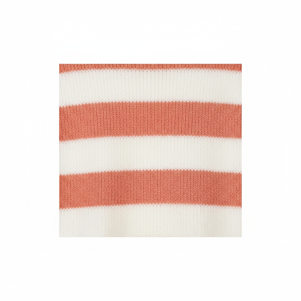 Striped Knit Sweater in Coral & Ivory – Knit Texture Close-Up