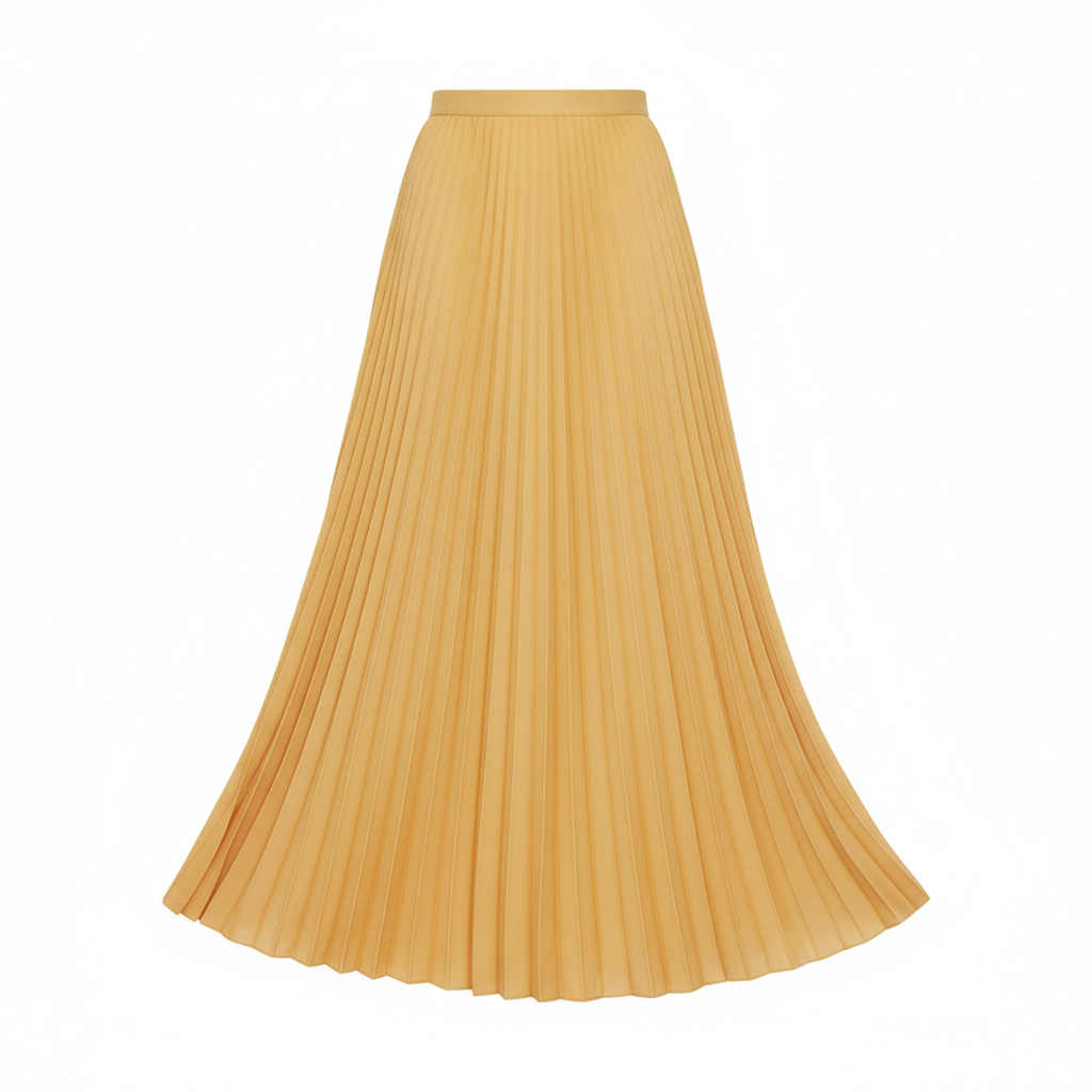Pleated Long Skirt in Butter Yellow – Front View