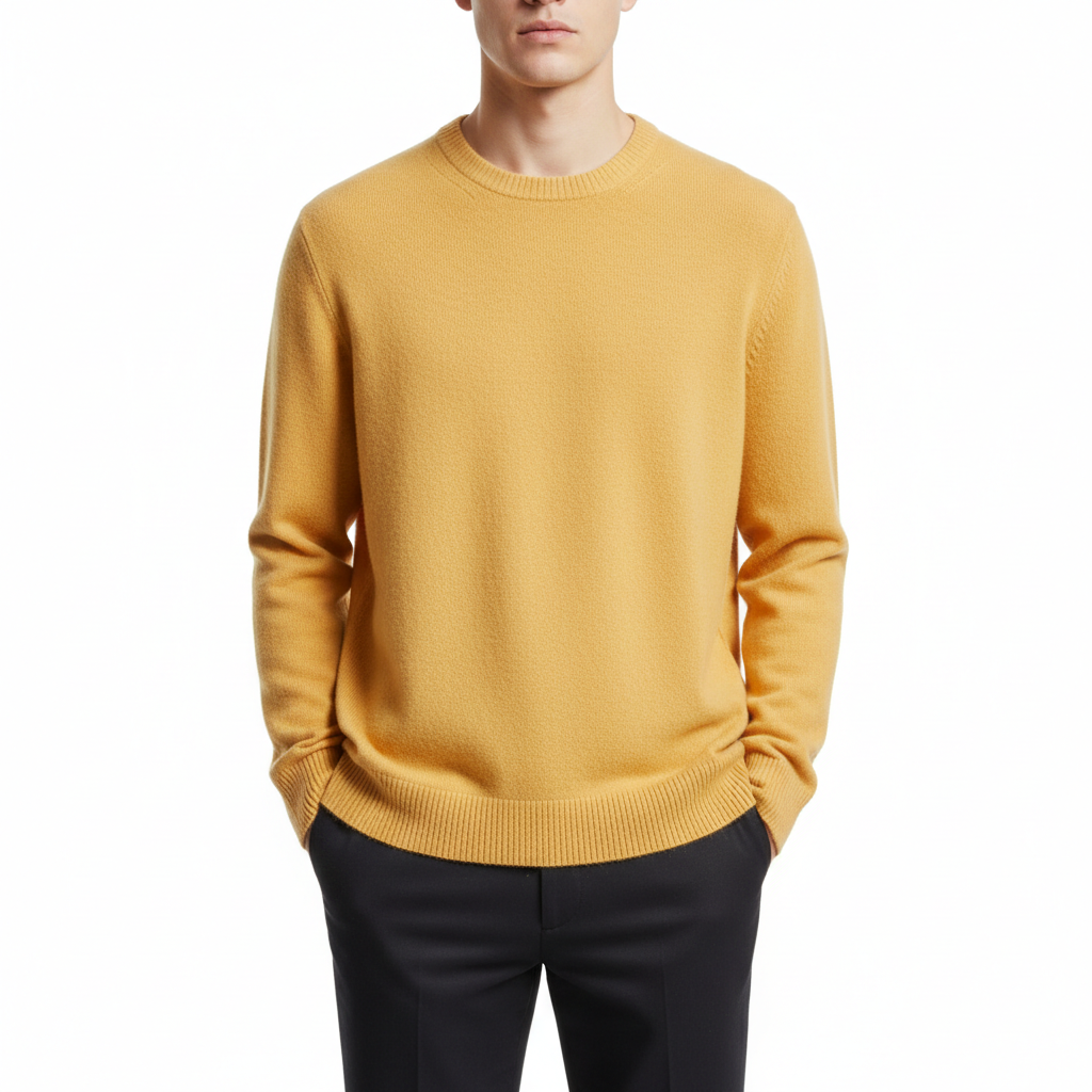 Cozy Crew Neck Sweater in Butter Yellow – Male Model Shot