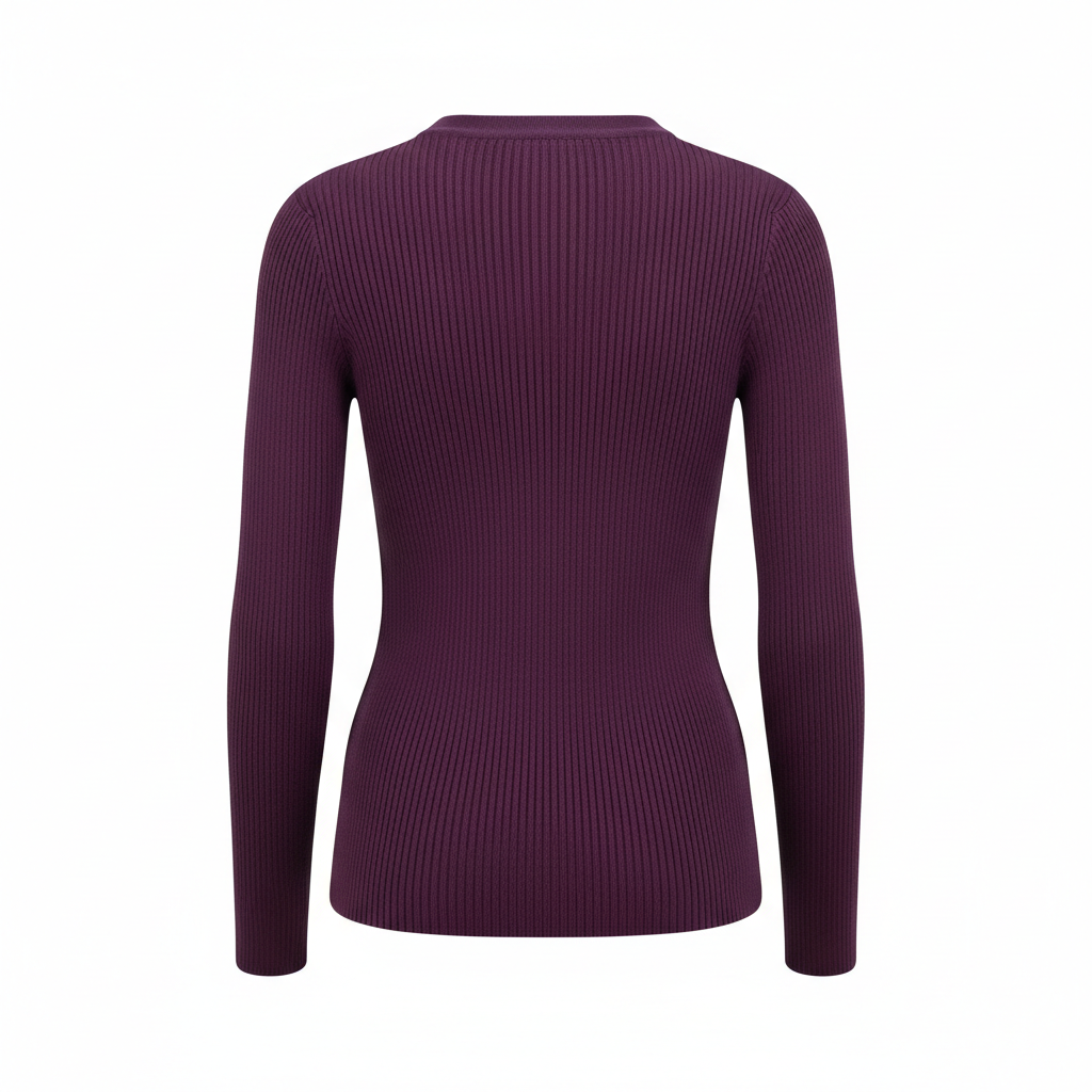Ribbed Knit Top in Deep Plum – Back View