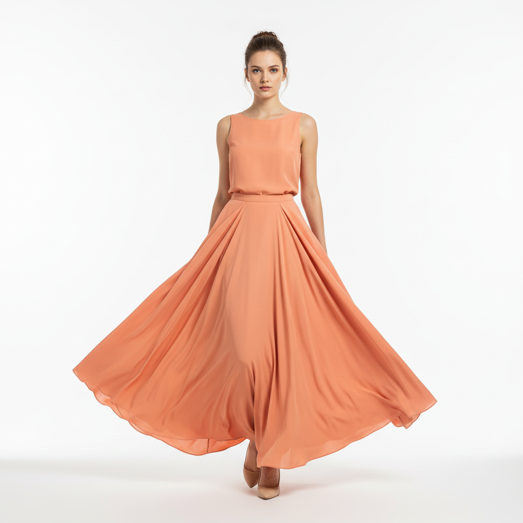 A-Line Maxi Skirt in Coral Peach – Model Shot