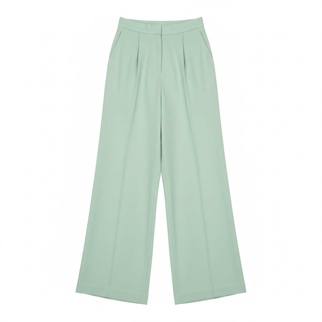Minimal Wide Pants – Pistachio Green – Front View