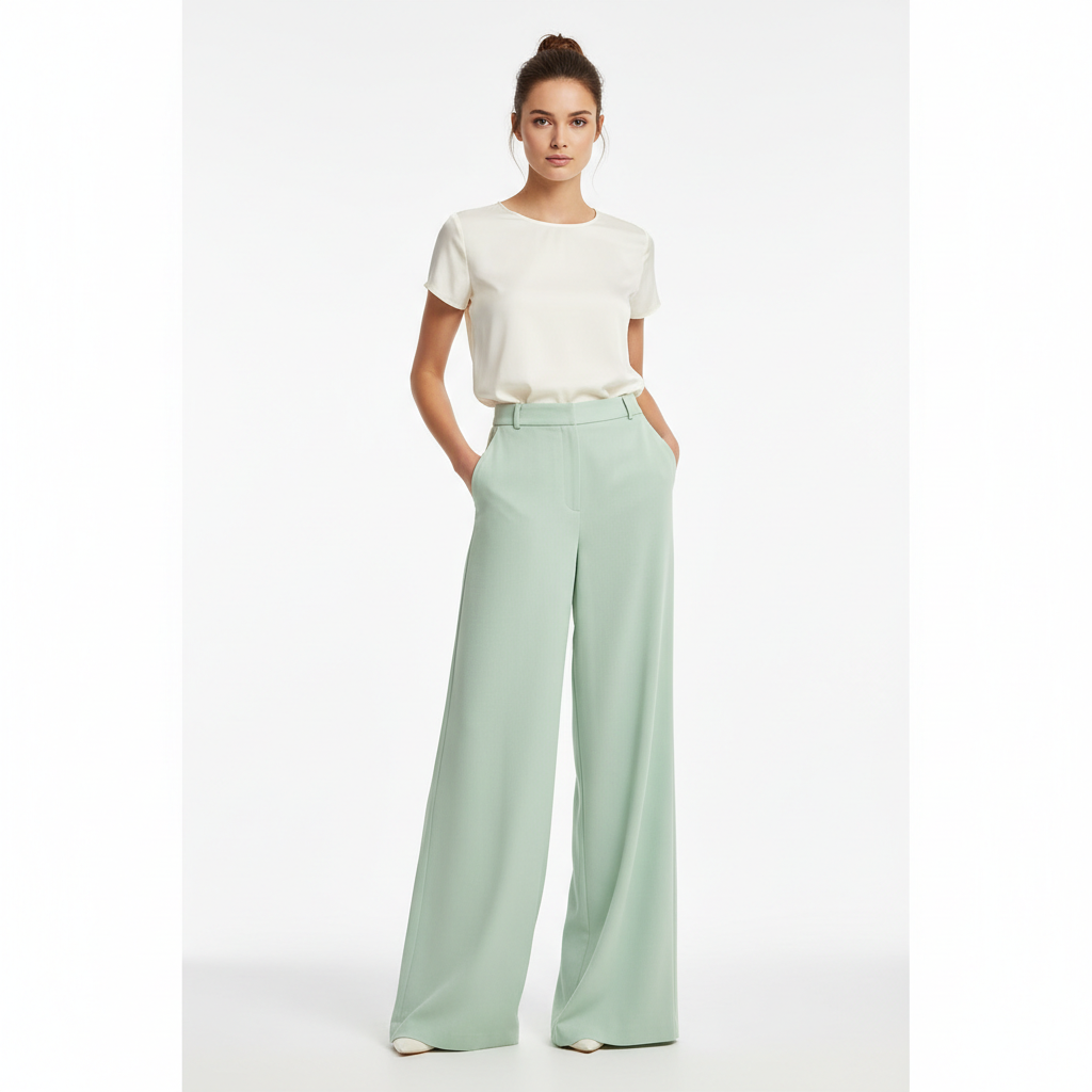 Minimal Wide Pants – Pistachio Green – Model