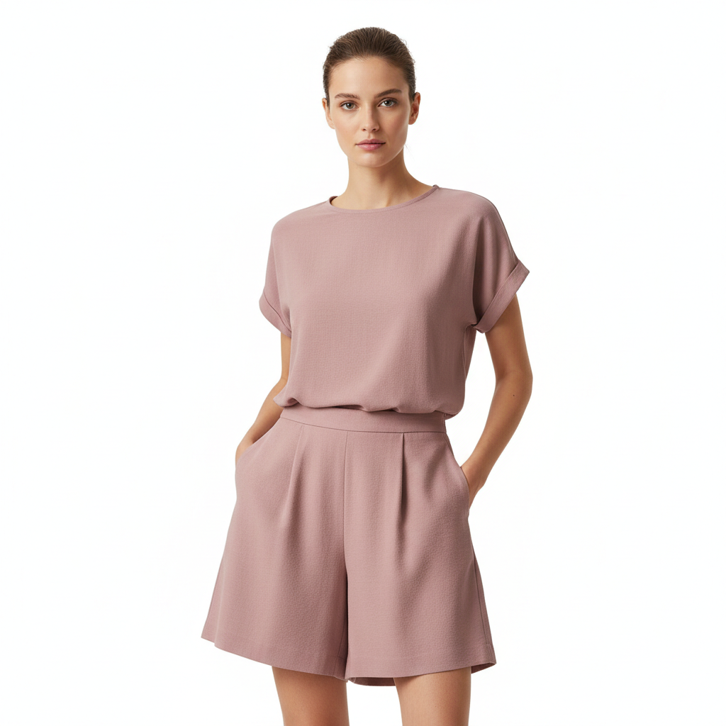 Classic Wide Shorts in Rose Mauve – Model Shot