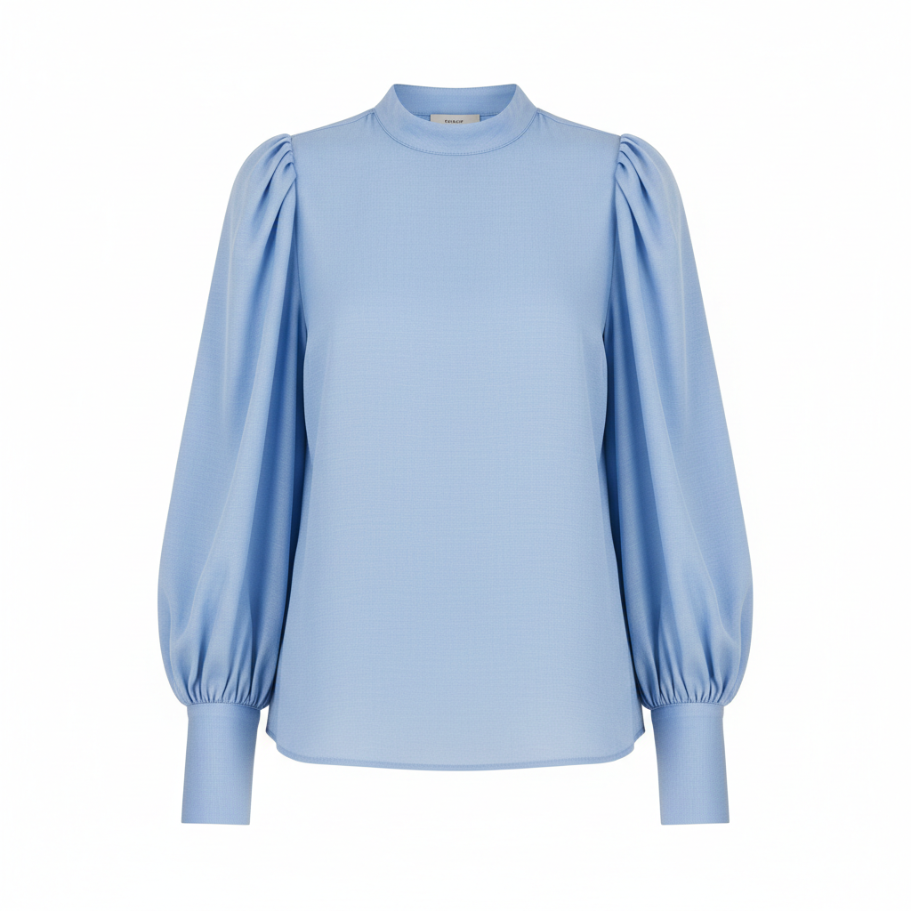 Puff Sleeve Blouse in Sky Blue – Front View