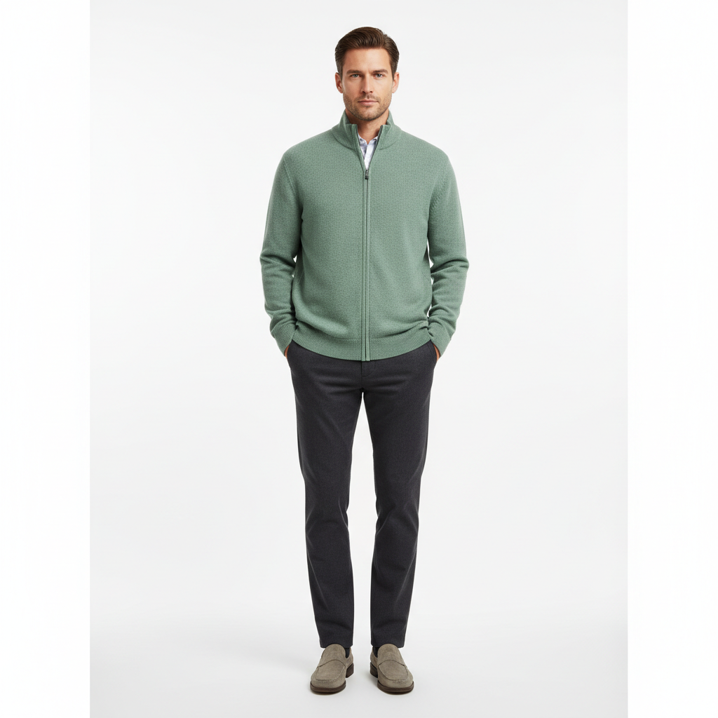 Classic Zip Pullover in Frost Sage – Male Model Shot