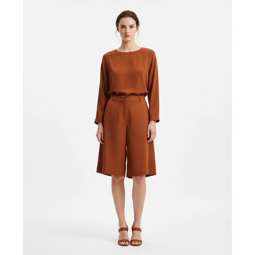 Classic Wide Shorts in Cinnamon Copper – Model Shot