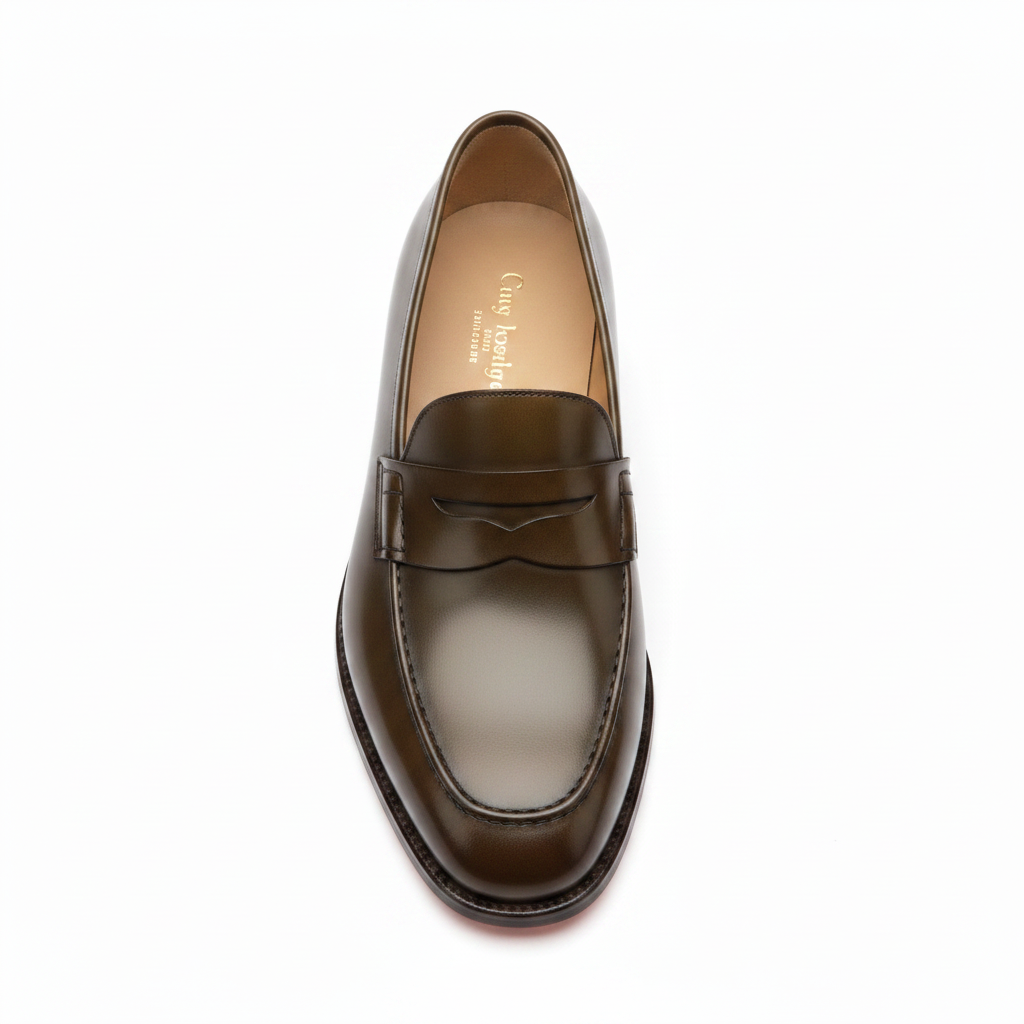 Classic Penny Loafers in Olive Brown – Top view