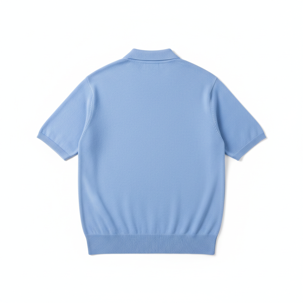 Relaxed Polo Sweater in Sky Blue – Back View