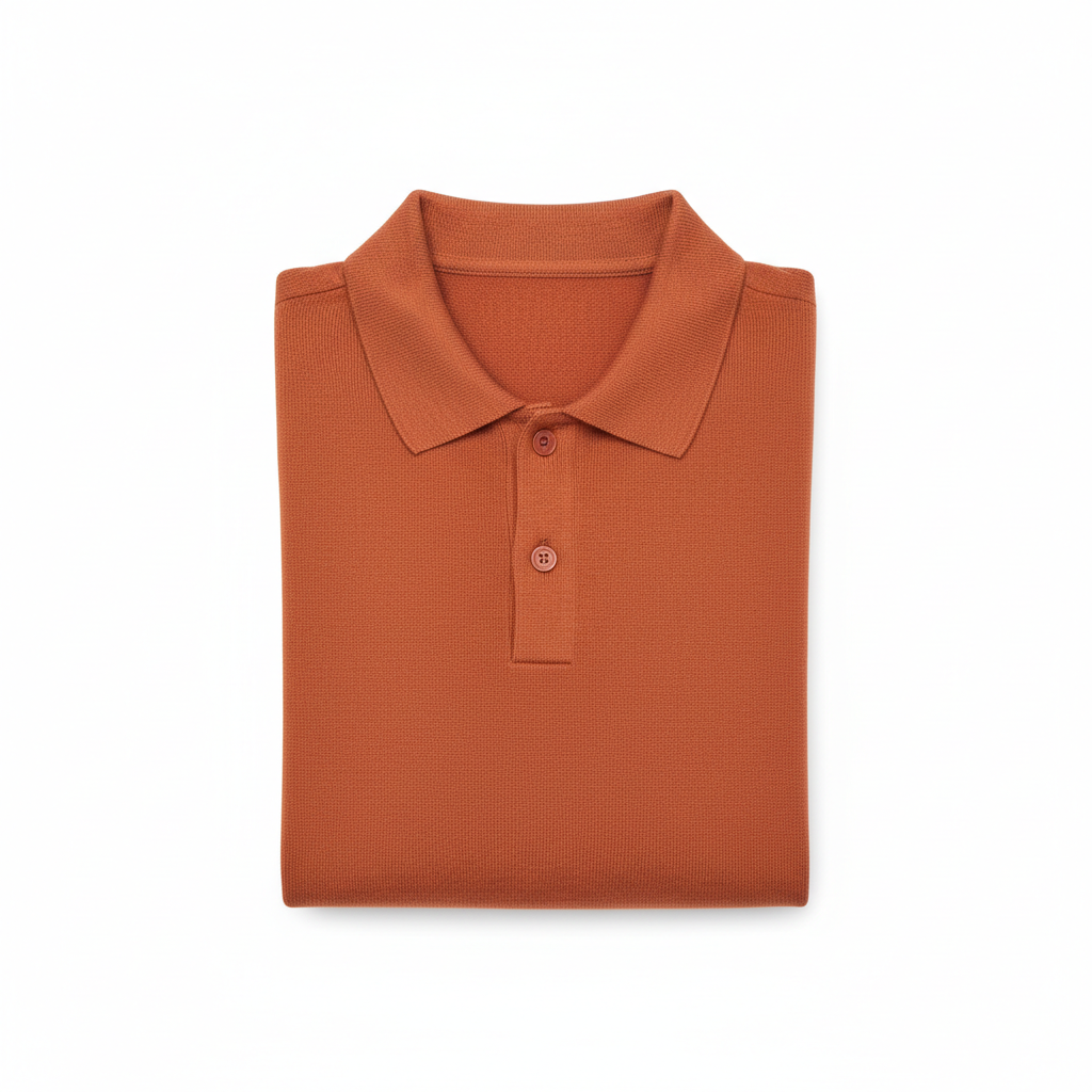 Relaxed Polo Sweater in Terracotta Rust – Front View