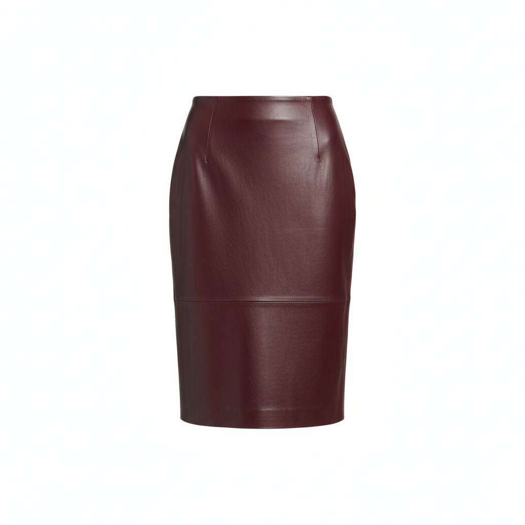 Leather Midi Skirt in Burgundy Wine – Hero