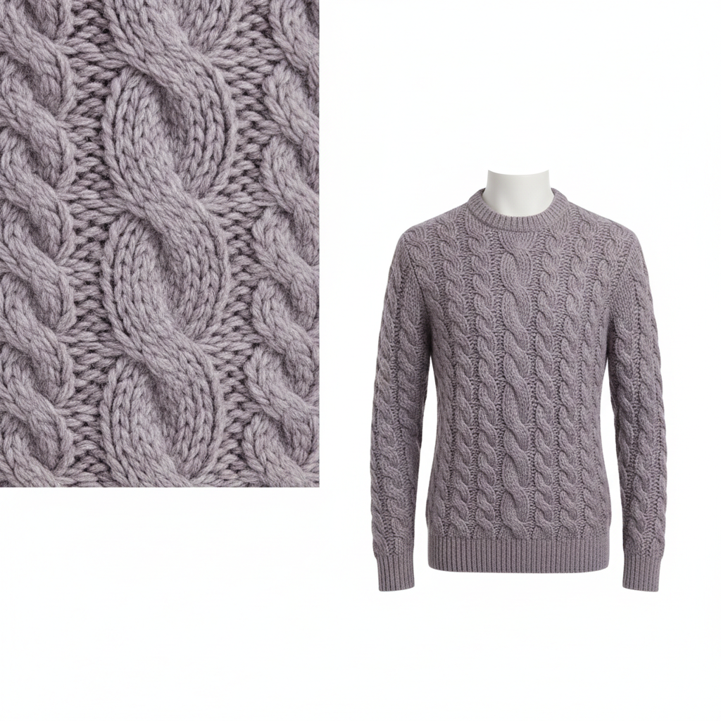 Cable Knit Sweater in Lavender Grey – Cable Knit Close-Up