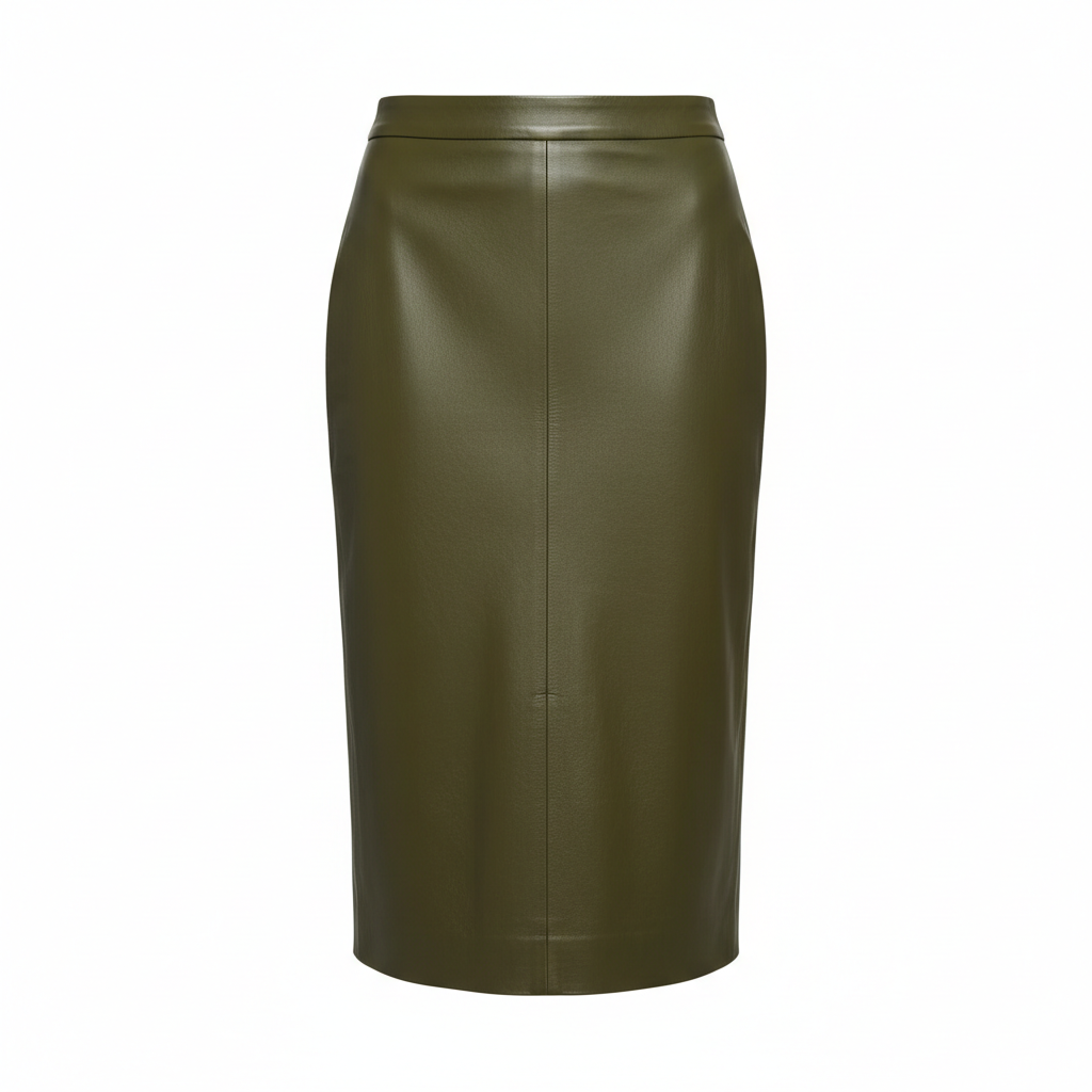 Leather Midi Skirt in Forest Olive – Front View