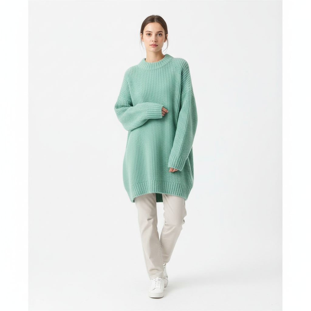 Cozy Knit Sweater in Ocean Mint – Model Shot