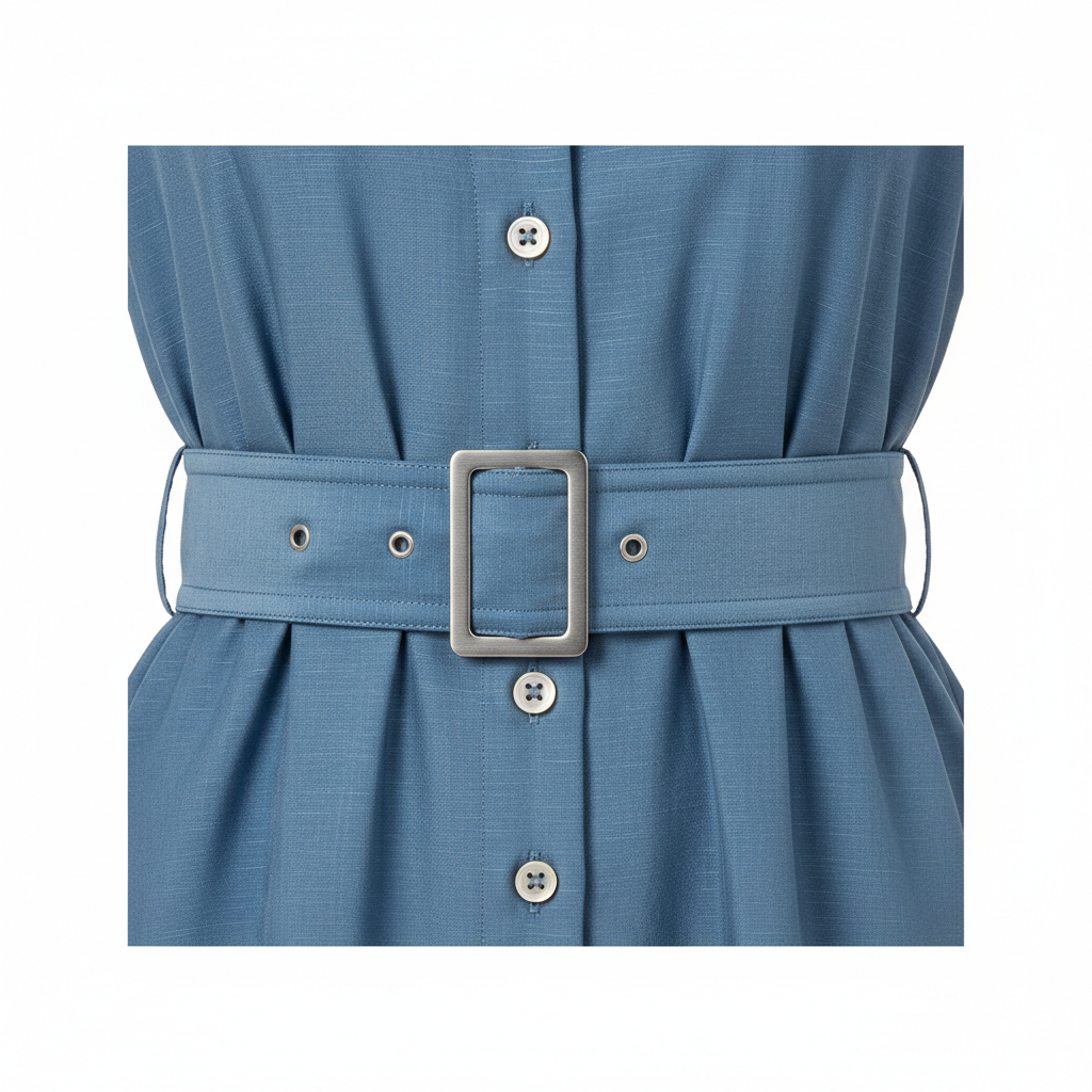 Shirt Belted Dress in Steel Blue – Fabric Detail