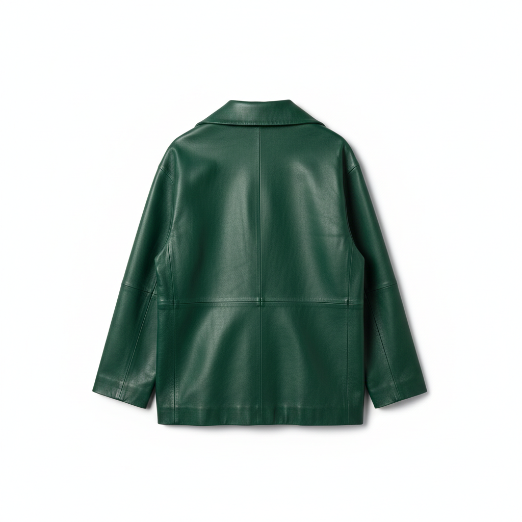 Noir Leather Jacket Forest Emerald – Back View