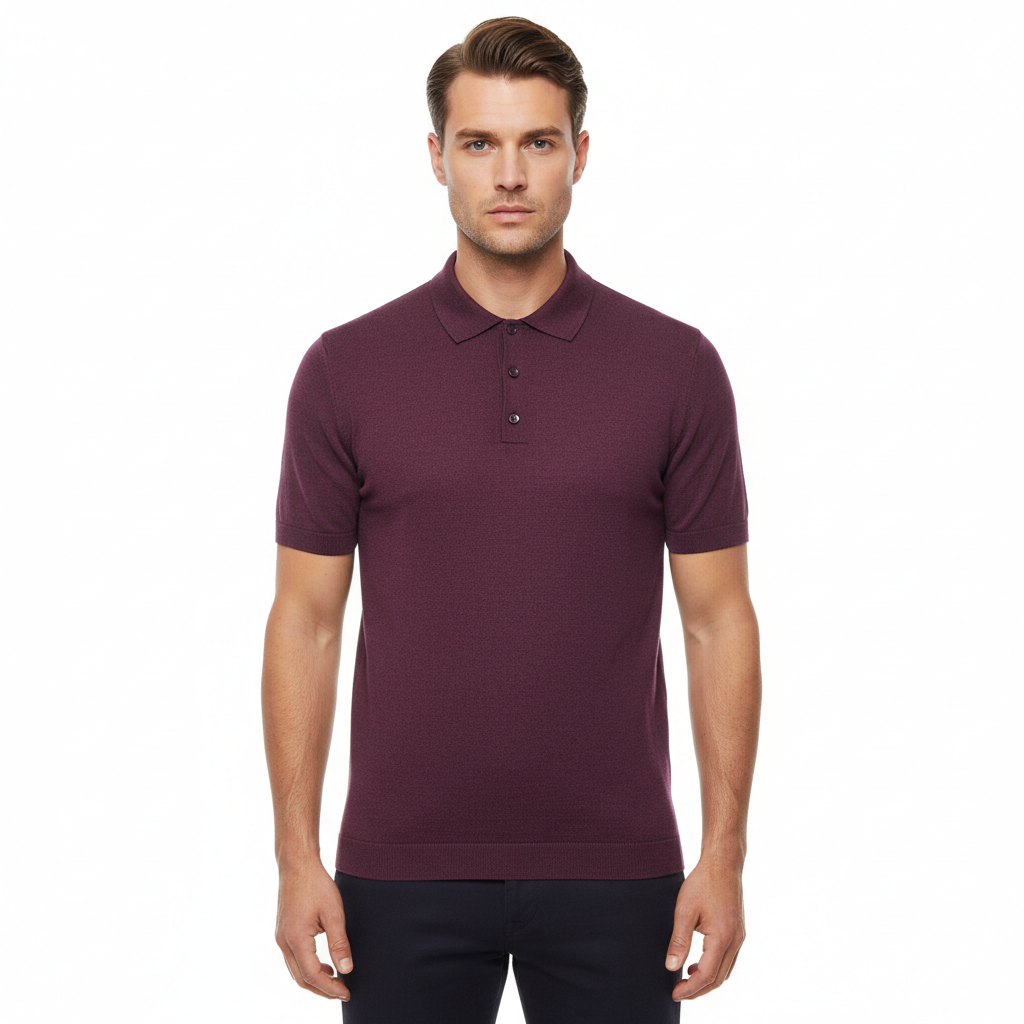 Polo Knit Shirt – Deep Plum – Model