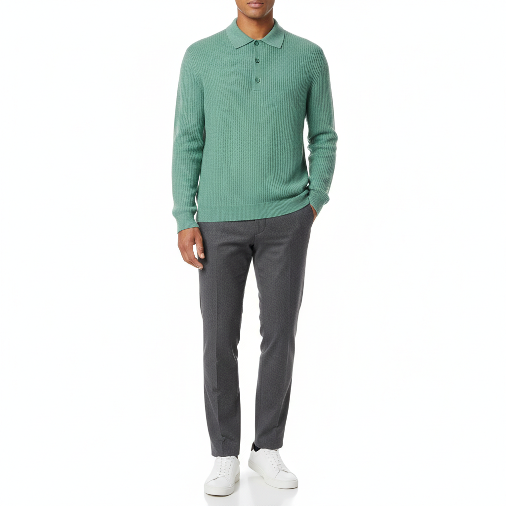 Relaxed Polo Sweater in Pistachio Green – Male Model Shot