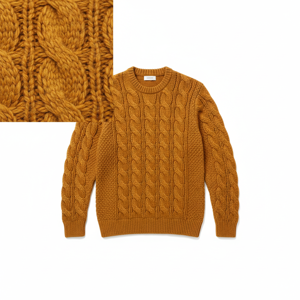 Cable Knit Sweater in Amber Gold – Cable Knit Close-Up
