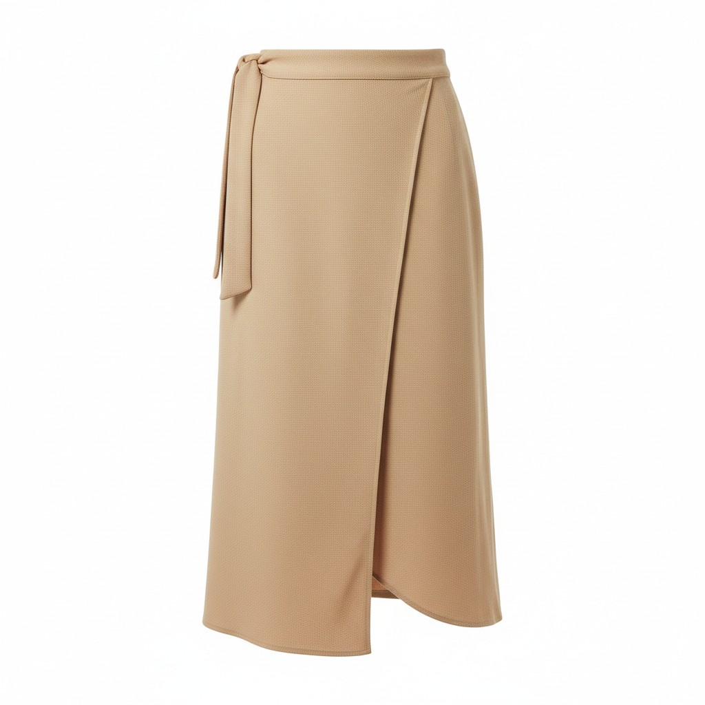 Asymmetric Wrap Midi Skirt in Stone Beige – Hero