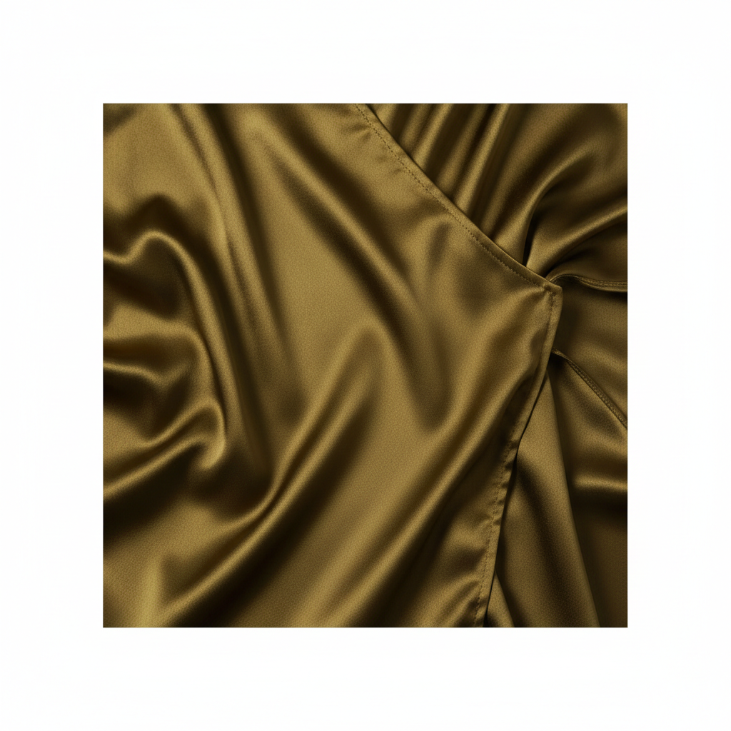 Satin Wrap Mini Dress in Olive Gold – Fabric Detail