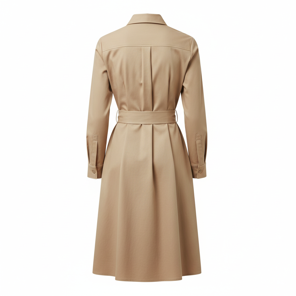 Shirt Belted Dress in Sand Beige – Back View