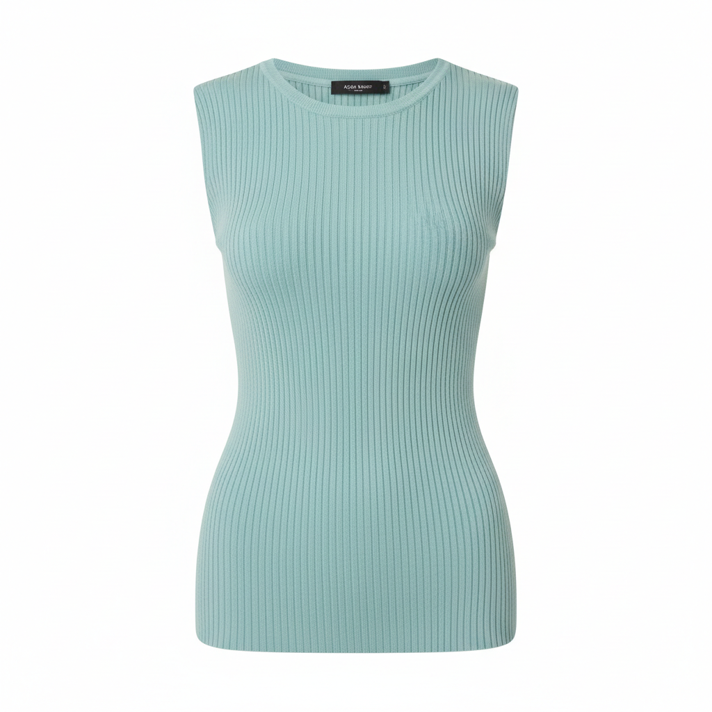 Ribbed Knit Top in Aqua Mist – Front View