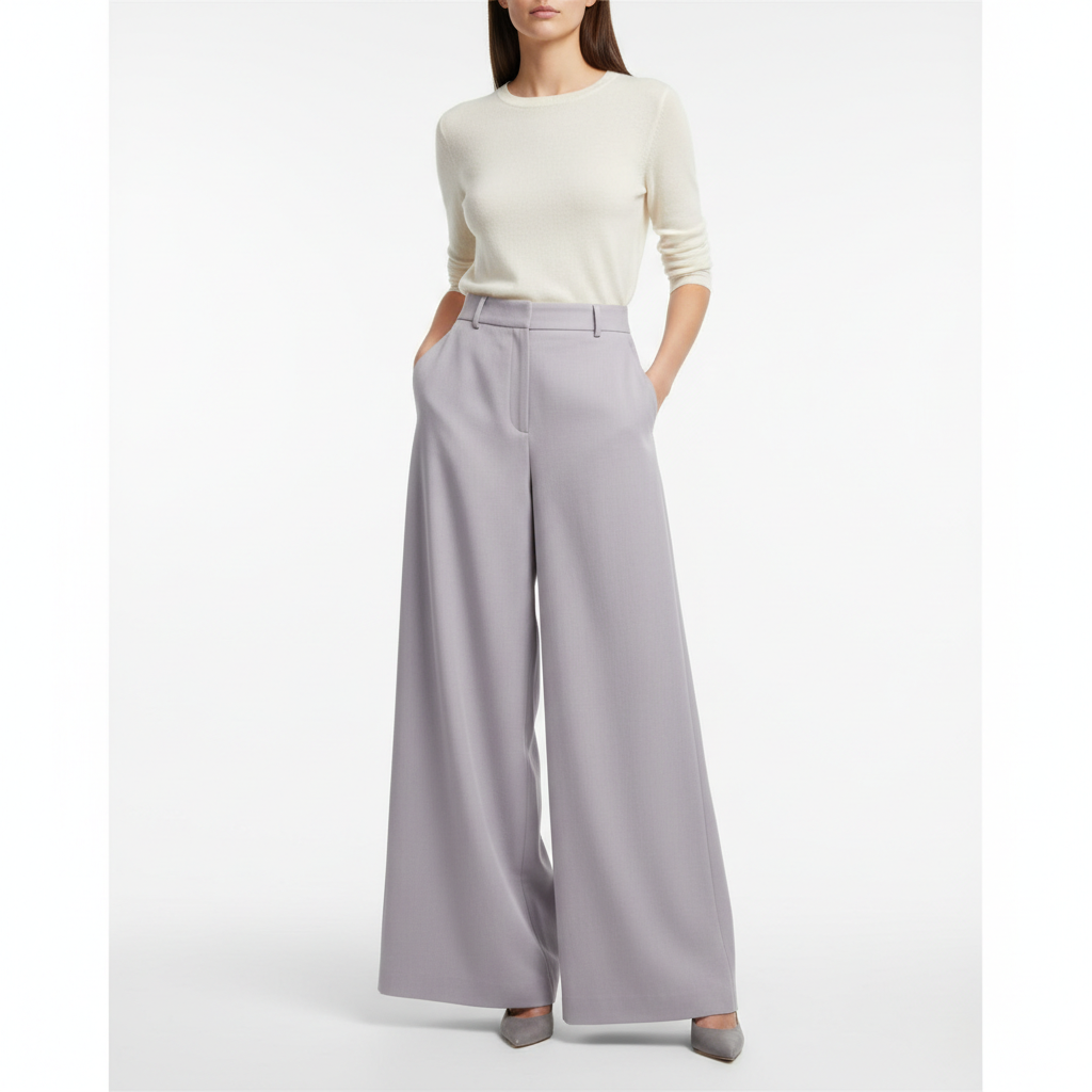 Minimal Wide Pants – Lavender Grey – Model
