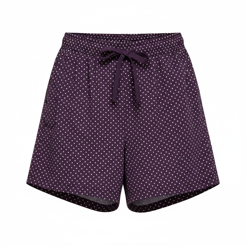 Polka Dot Casual Shorts in Midnight Plum – Hero