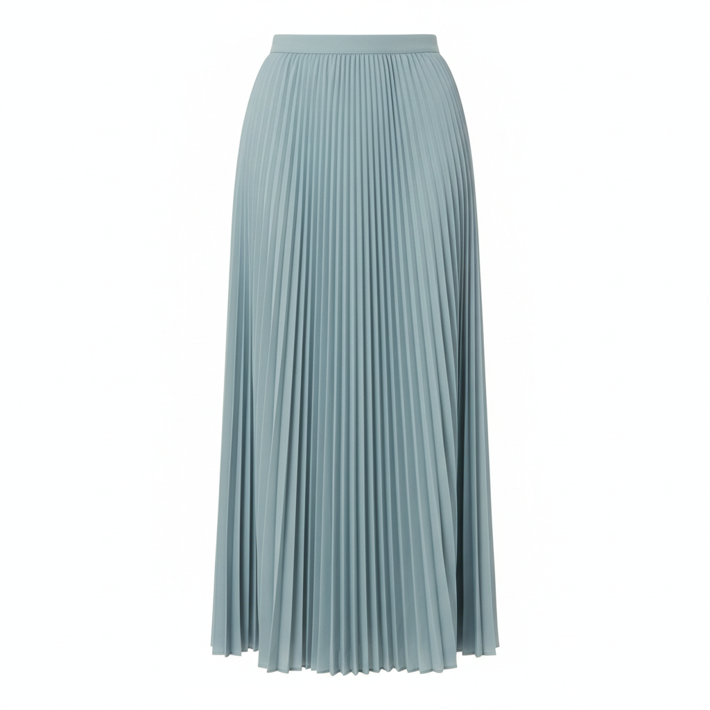Pleated Long Skirt in Ocean Mist – Front View