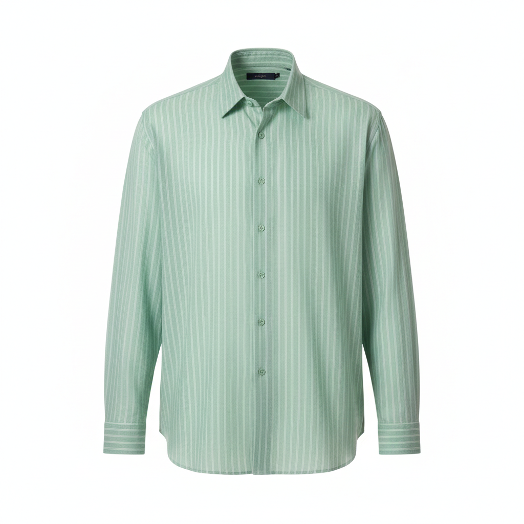 Striped Casual Shirt – Pistachio Green – Front View