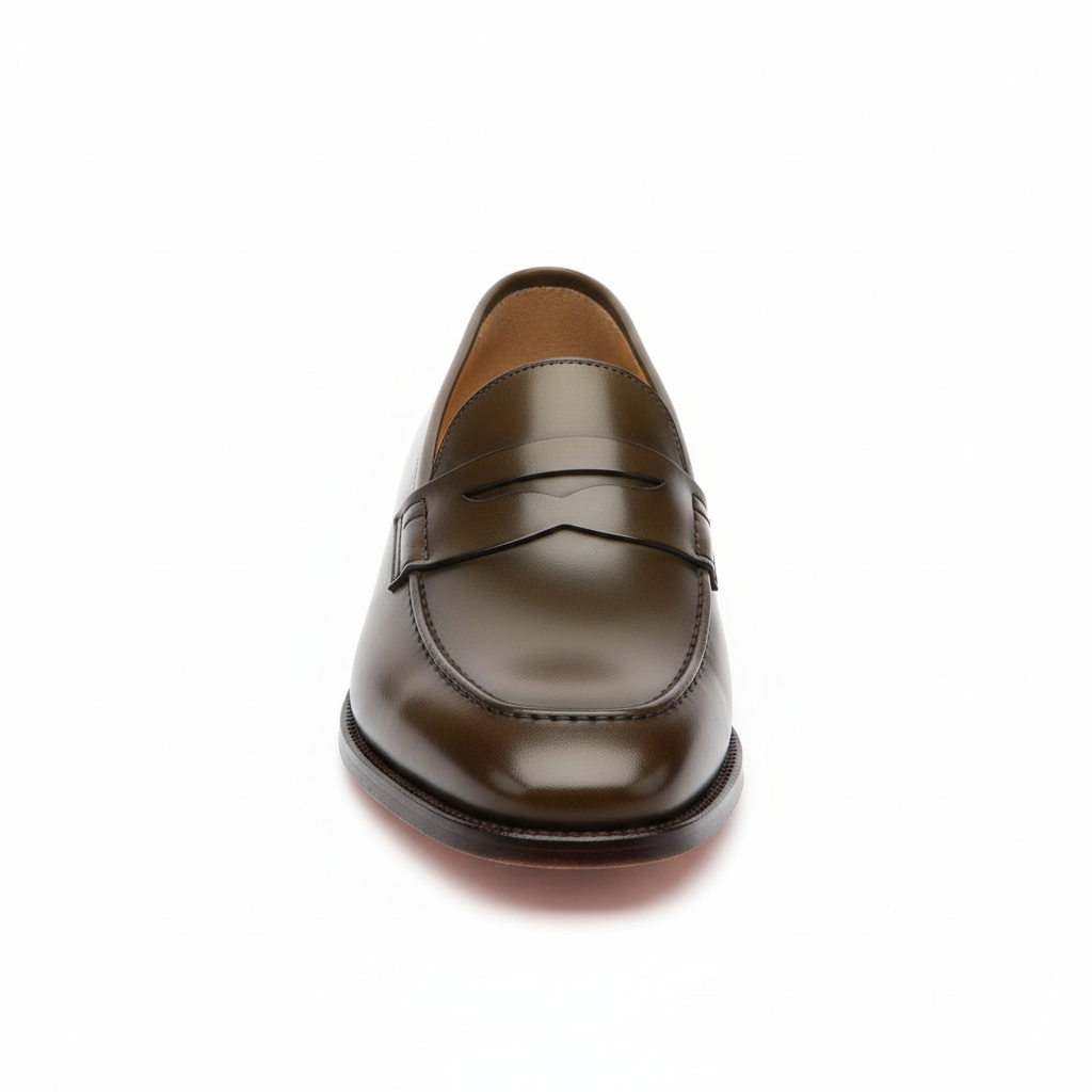 Classic Penny Loafers in Olive Brown – Hero view