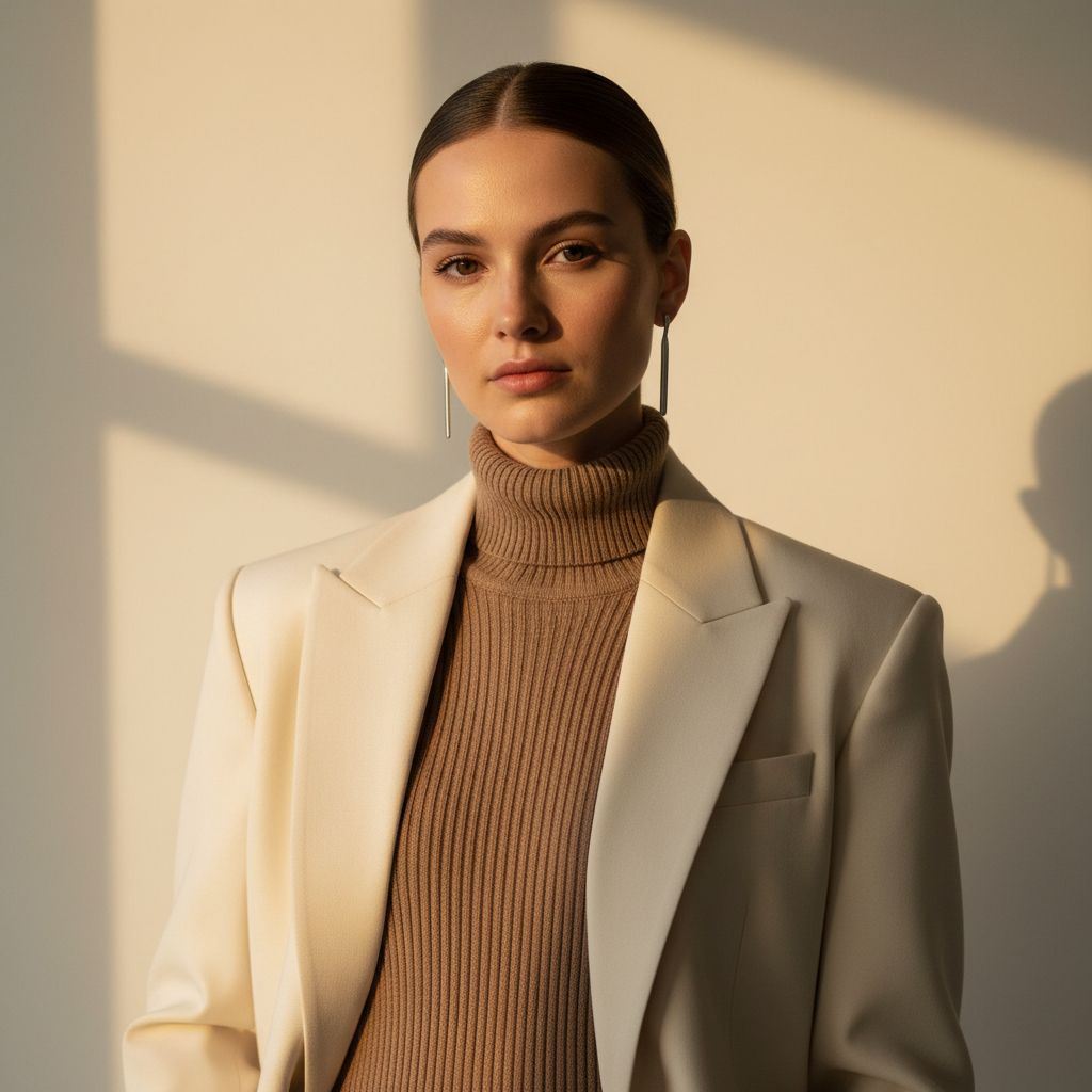 Luxury Editorial Portrait - Ivory Blazer & Brown Turtleneck