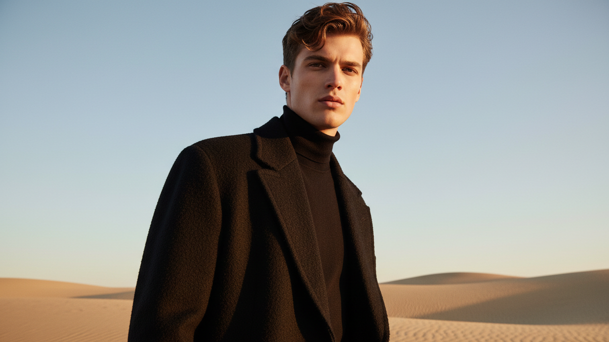 Luxury Menswear Editorial - Sand Dunes Overcoat