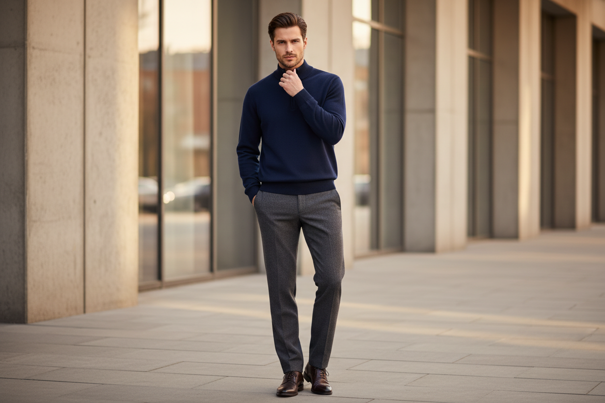 Navy Quarter-Zip Model Showcase