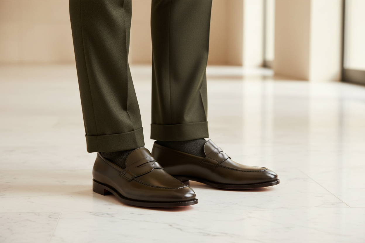 Olive Penny Loafer Model Showcase